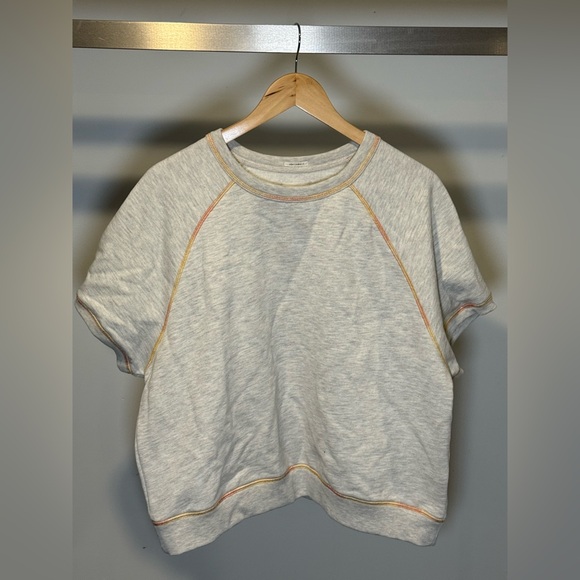 MOTHER The Short Sleeve Concert Tuck Heather Oatmeal Shirt - Picture 1 of 7